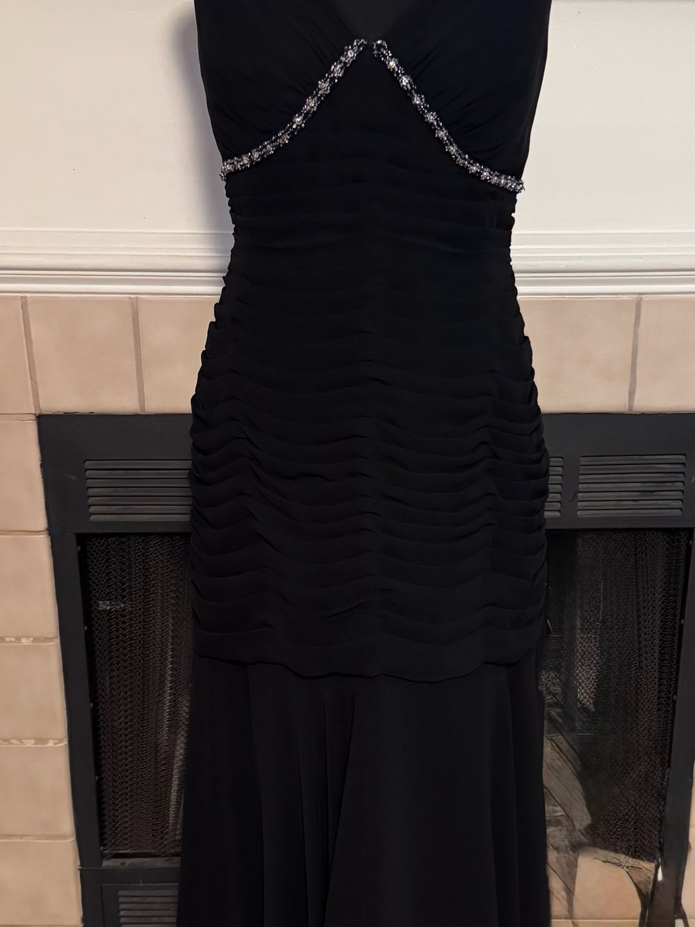 Jade by Jasmine Black Gown with Silver Sequin Bodice Accents